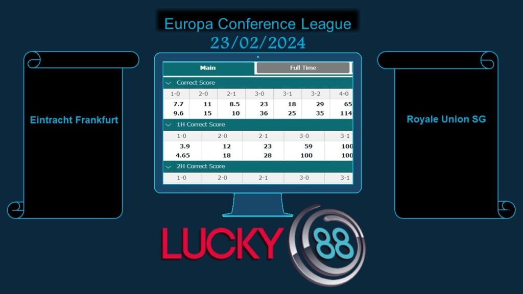 LUCKY88 Eintracht Frankfurt vs Royale Union SG, Soi kèo bóng đá hôm nay 23/02/2024, Europa Conference League