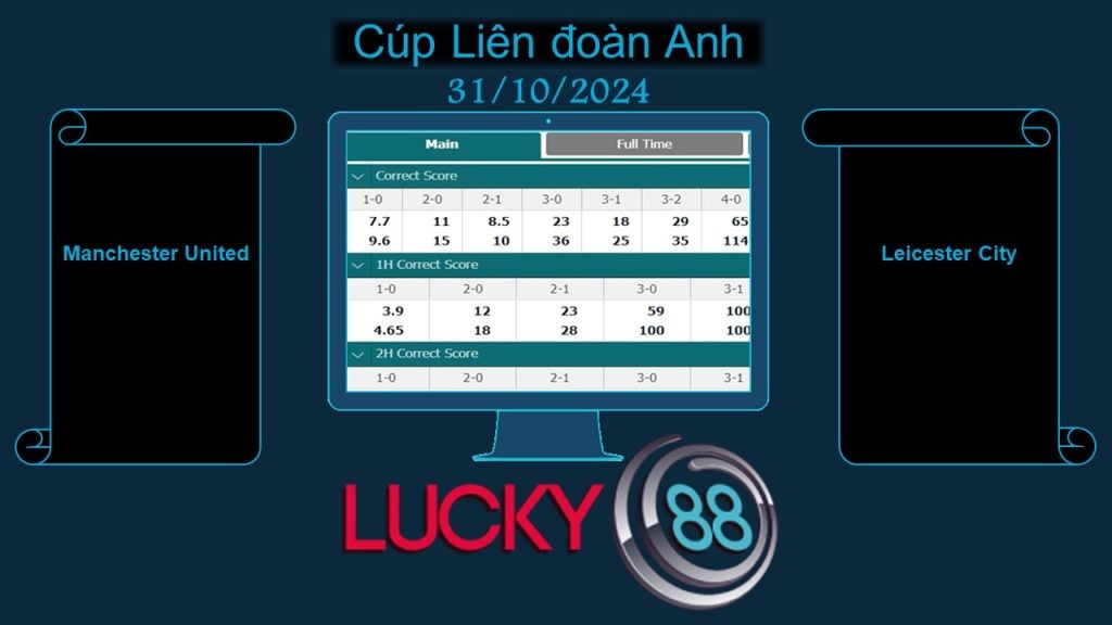 LUCKY88 Manchester United vs Leicester City , Soi kèo bóng đá hôm nay 31/10/2024, Cúp Liên đoàn Anh