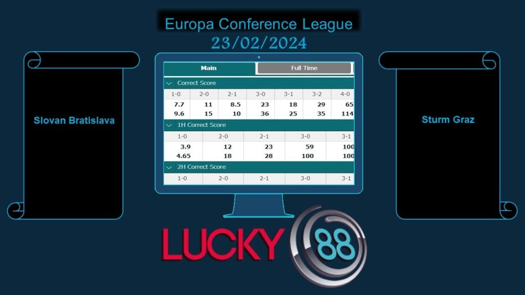 LUCKY88 Slovan Bratislava vs Sturm Graz, Soi kèo bóng đá hôm nay 23/02/2024, Europa Conference League